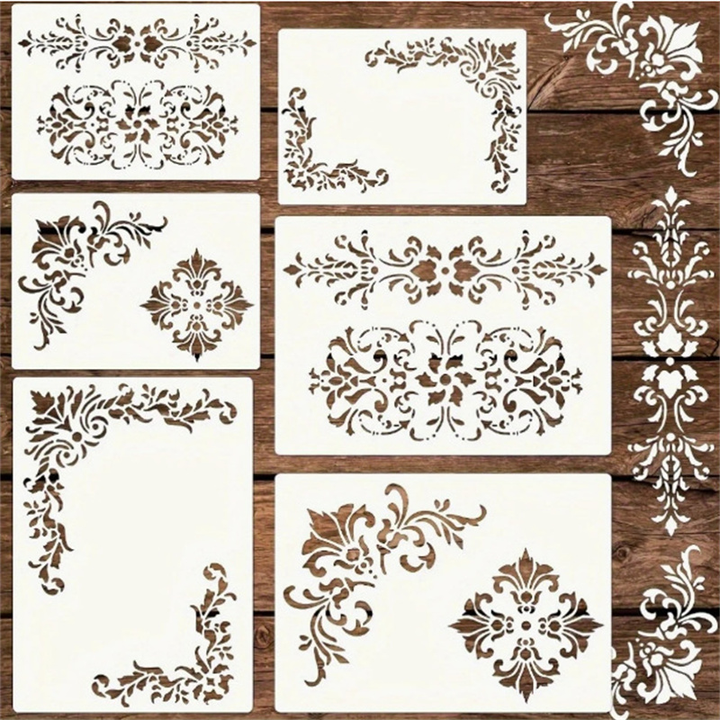 Woodworking Veneer - 6 pochoirs floraux d'angle pour la
